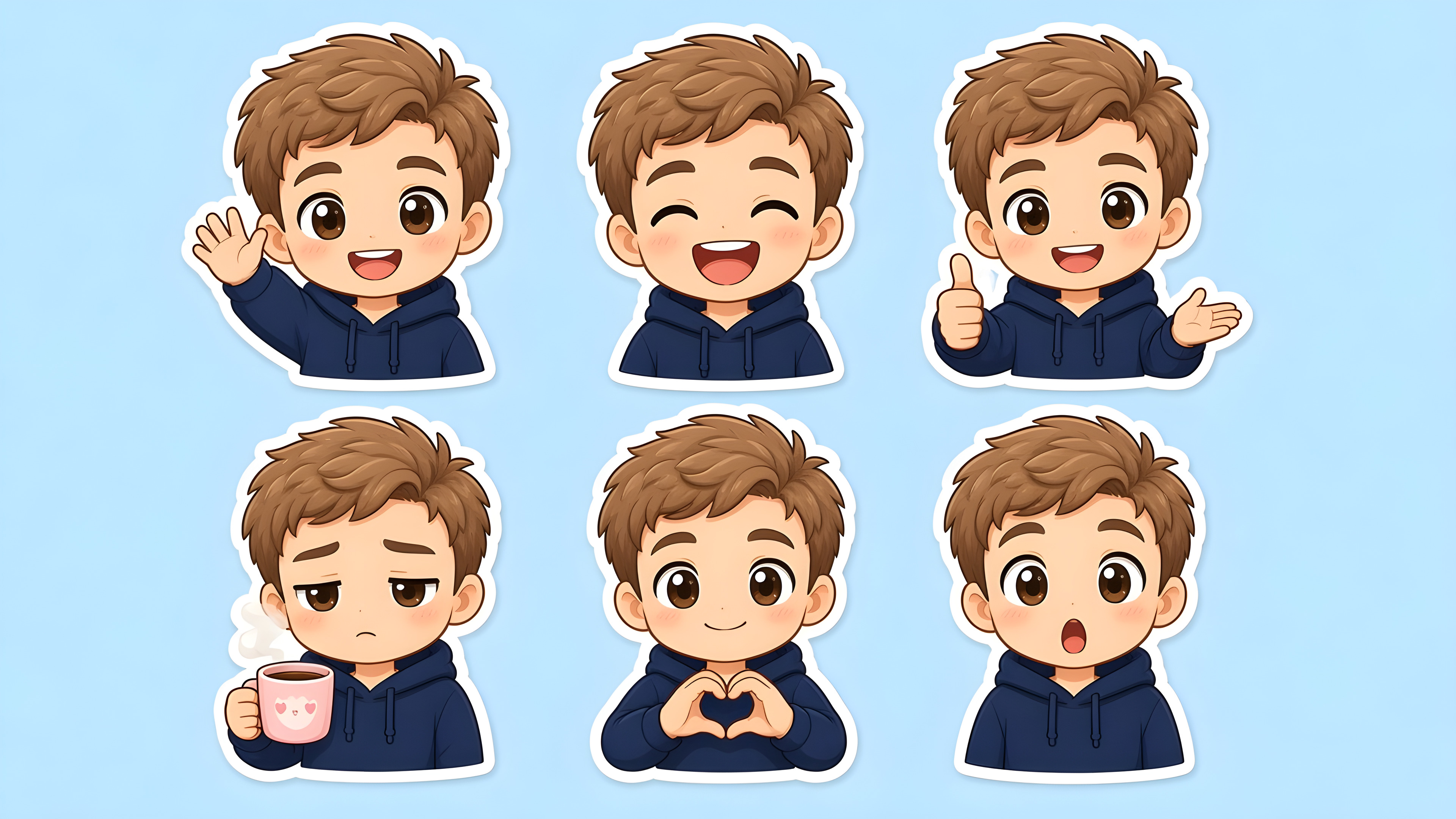 Sample sticker pack: six cute chat stickers